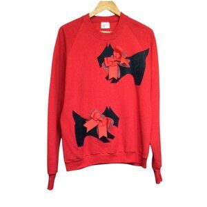 Vintage Sunbelt Sportswear Red Sweater Sweatshirt Scottie Dog Applique Plaid Bow